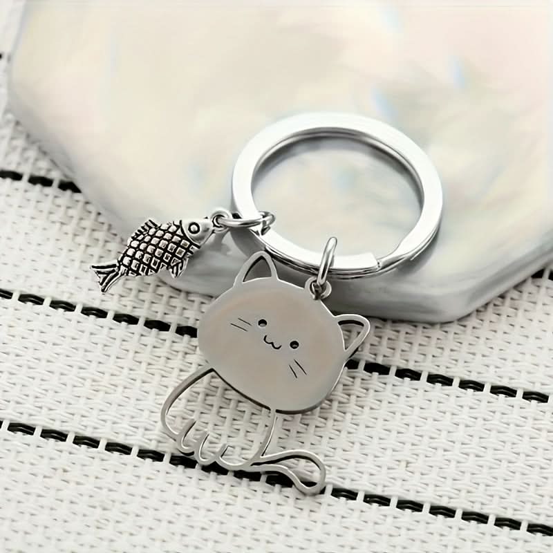 Adorable Cat & Fish Keychain - Simple Women's Fashion Accessory