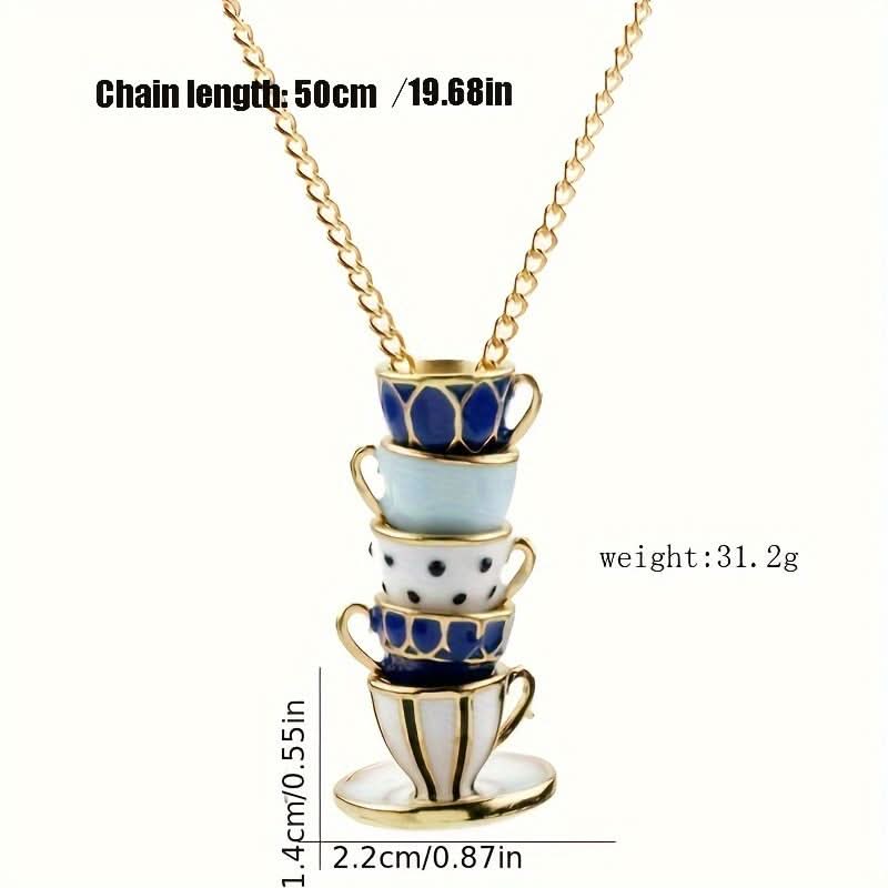 Vintage Tea Cup Pendant Necklace, Antique Gold