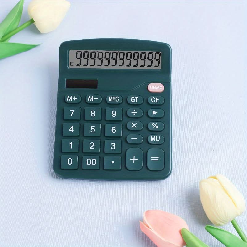 12-Digit Solar-Powered Calculator - LCD Display