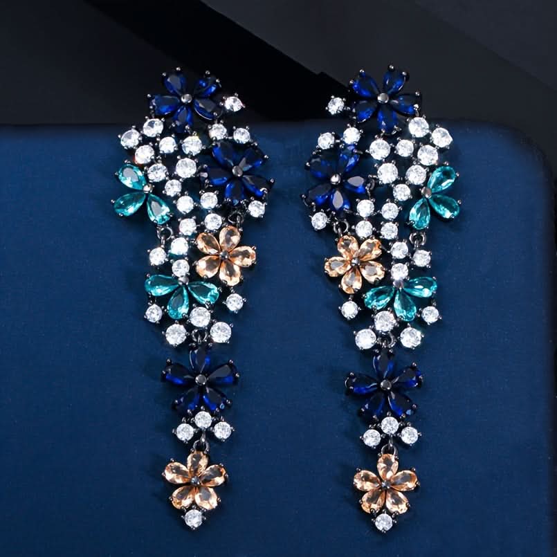 Glamorous Flower Dangle Earrings with Zirconia