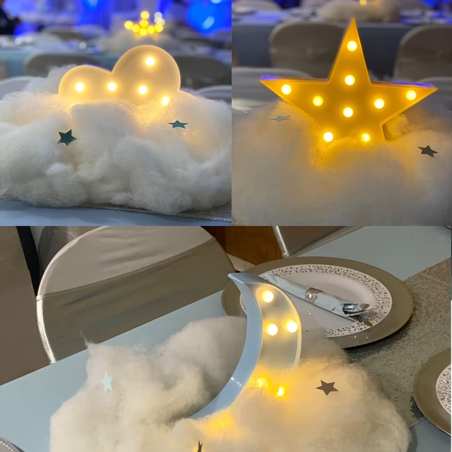 3pcs LED Crescent Moon & Star Cloud Night Lights – Wall-Mountable Decor