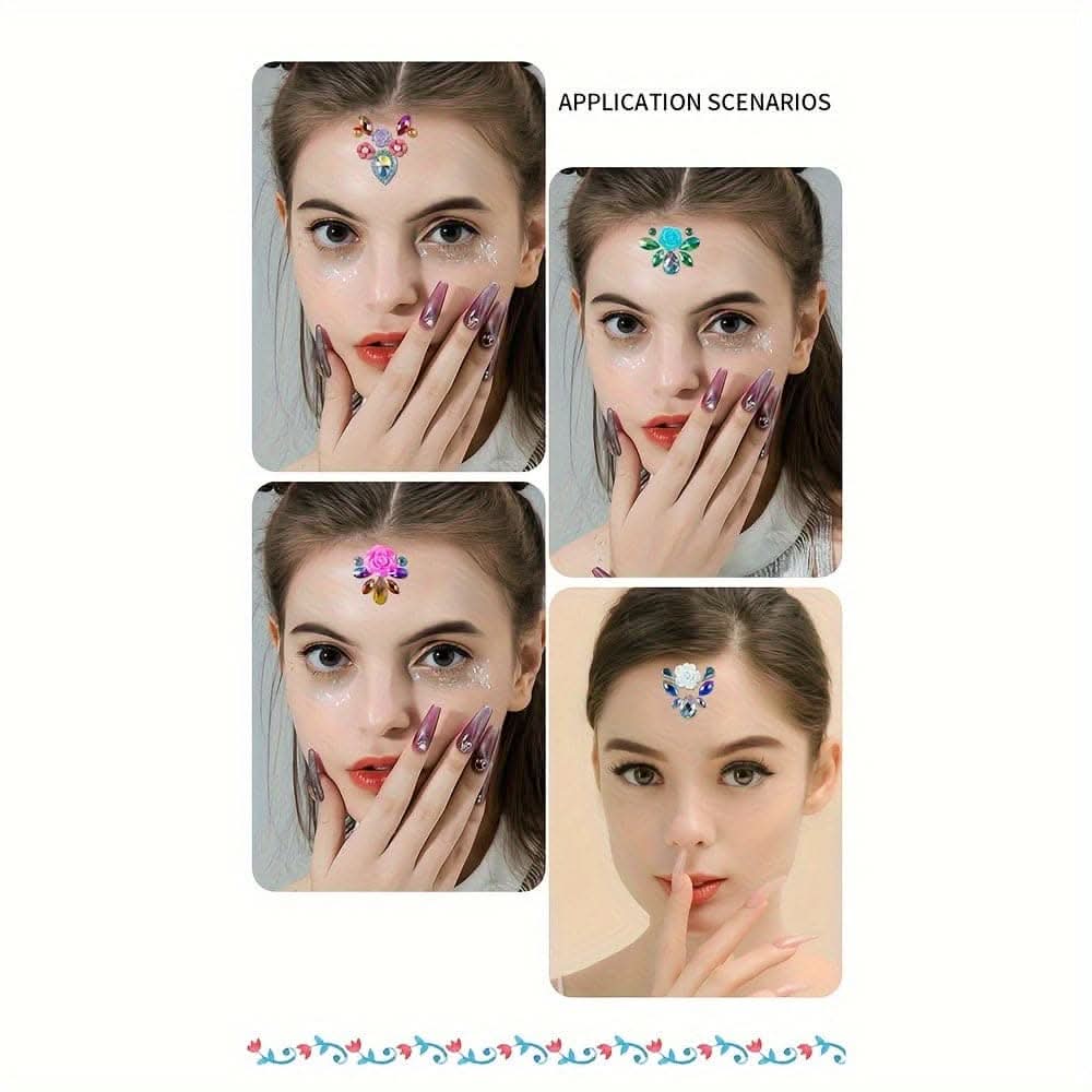20-Pack Hexagon Gem Face Stickers – Rainbow Eyebrow Rhinestone