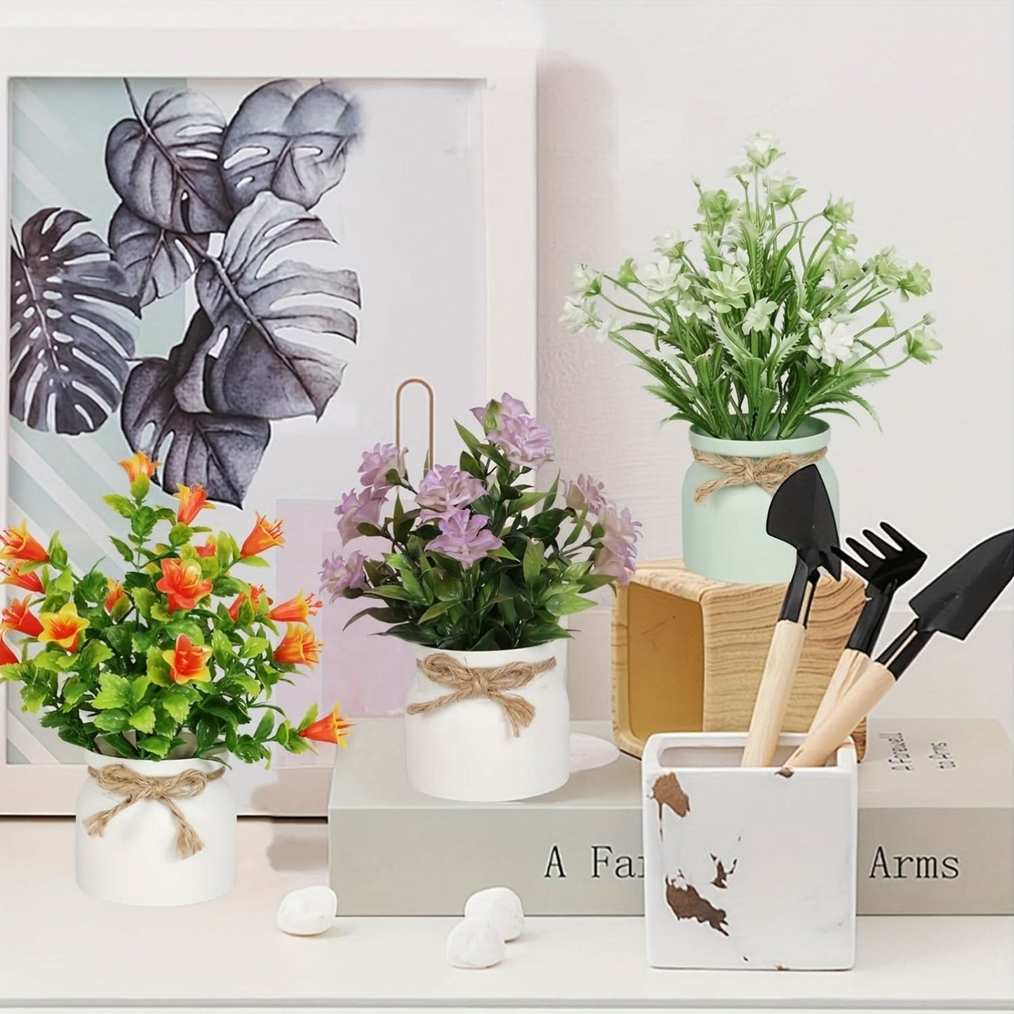 6-Pack Mini Artificial Bonsai Potted Flowers – Faux Plant Decor