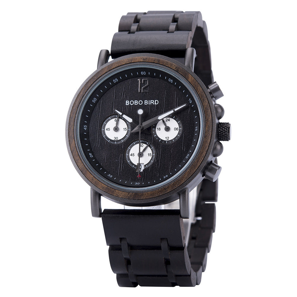 BOBOBIRD Wooden Multi-functional Business Quartz Watch for Men