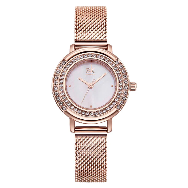 SK Elegant Women’s Quartz Watch – Luxury Waterproof Wristwatch with Steel Mesh Band