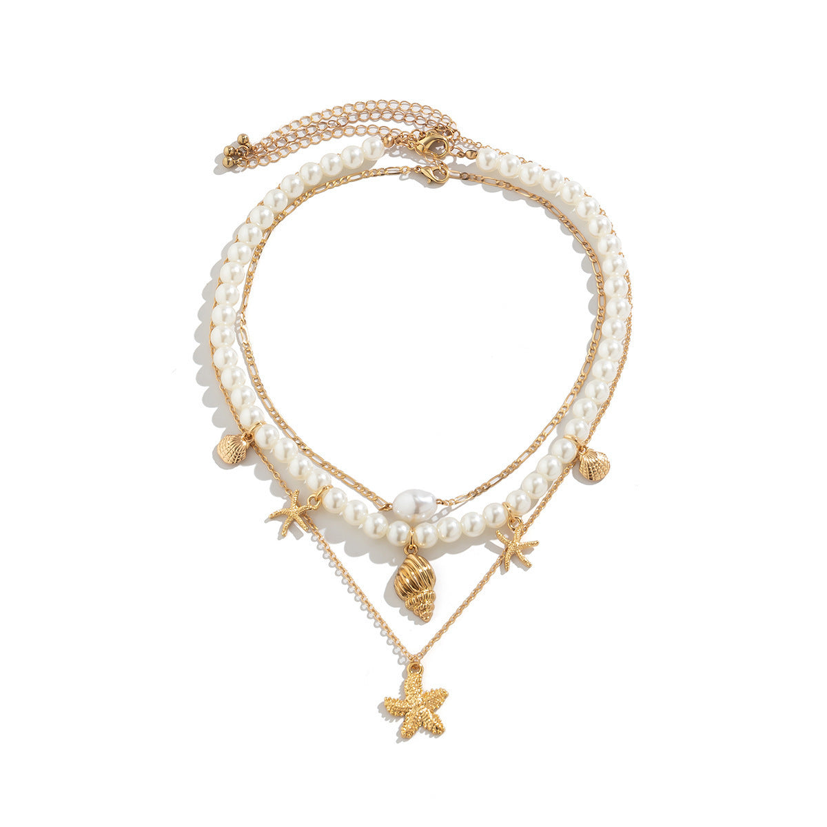 Layered Pearl Sea Pendant Necklace for Women – Fashionable Alloy Jewelry