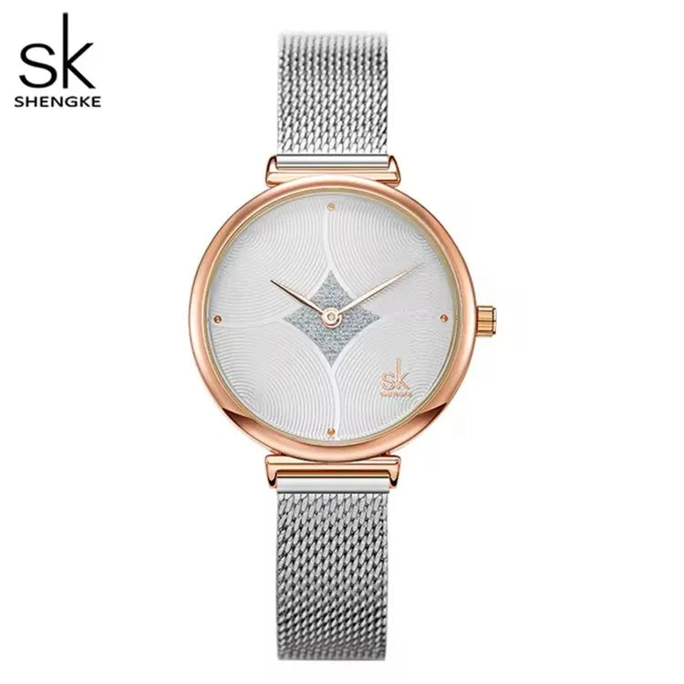 SK Fashion Women’s Quartz Watch – Waterproof Stainless Steel Band, Rhinestone Accent