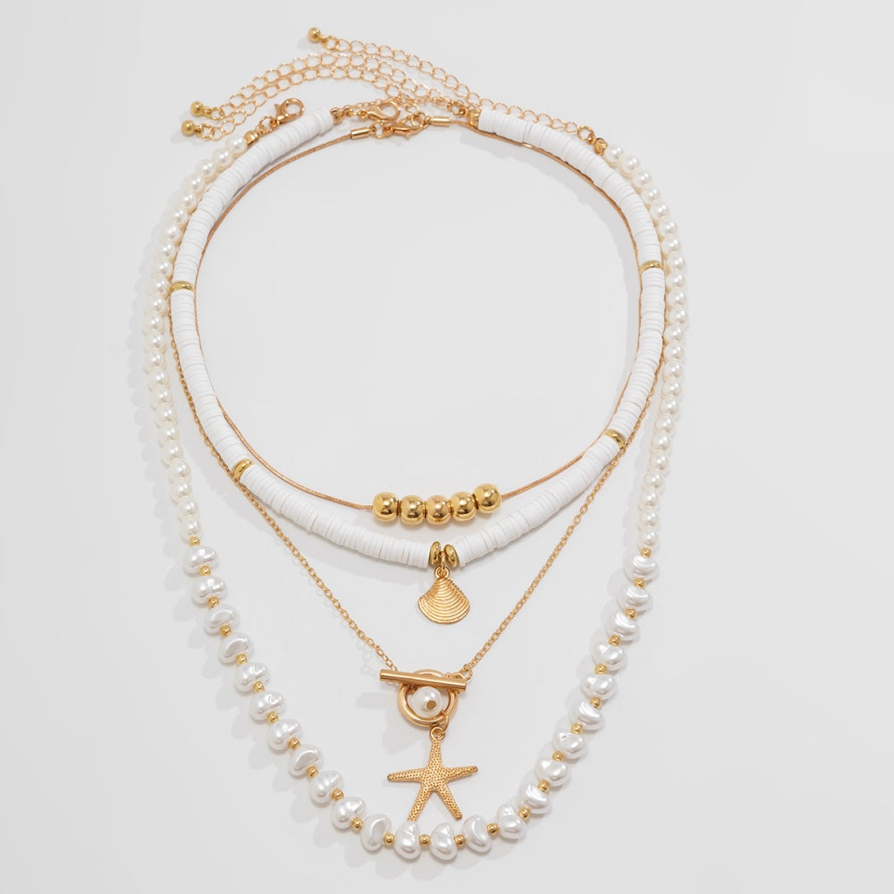 Layered Pearl Luxe Sea Charm Necklace for Women – Fashionable Alloy Jewelry