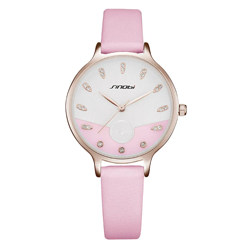 SINOBO Women's Leather Strap Quartz Watch – Waterproof Retro Style Ladies Timepiece