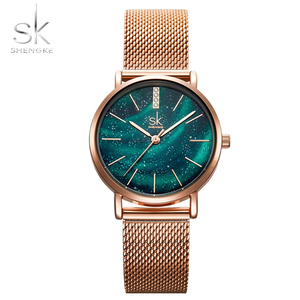SK Women’s Quartz Watch – Starry Sky Dial, Waterproof Minimalist Lady Wristwatch