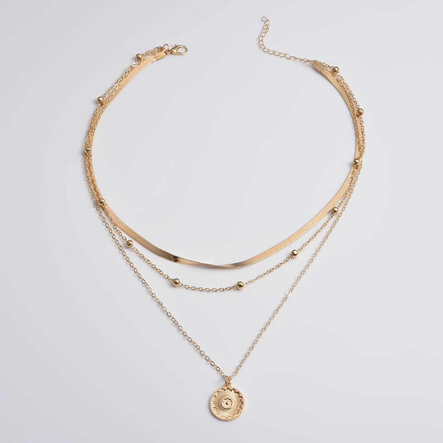Layered Coin Pendant Necklace – Sparkling Multi-Chain Jewelry for Women