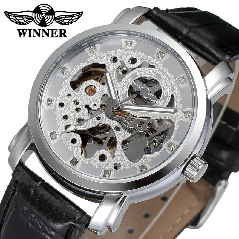 T-WINNER Skeleton Automatic Mechanical Watch for Men – Luxury Leather Strap Timepiece