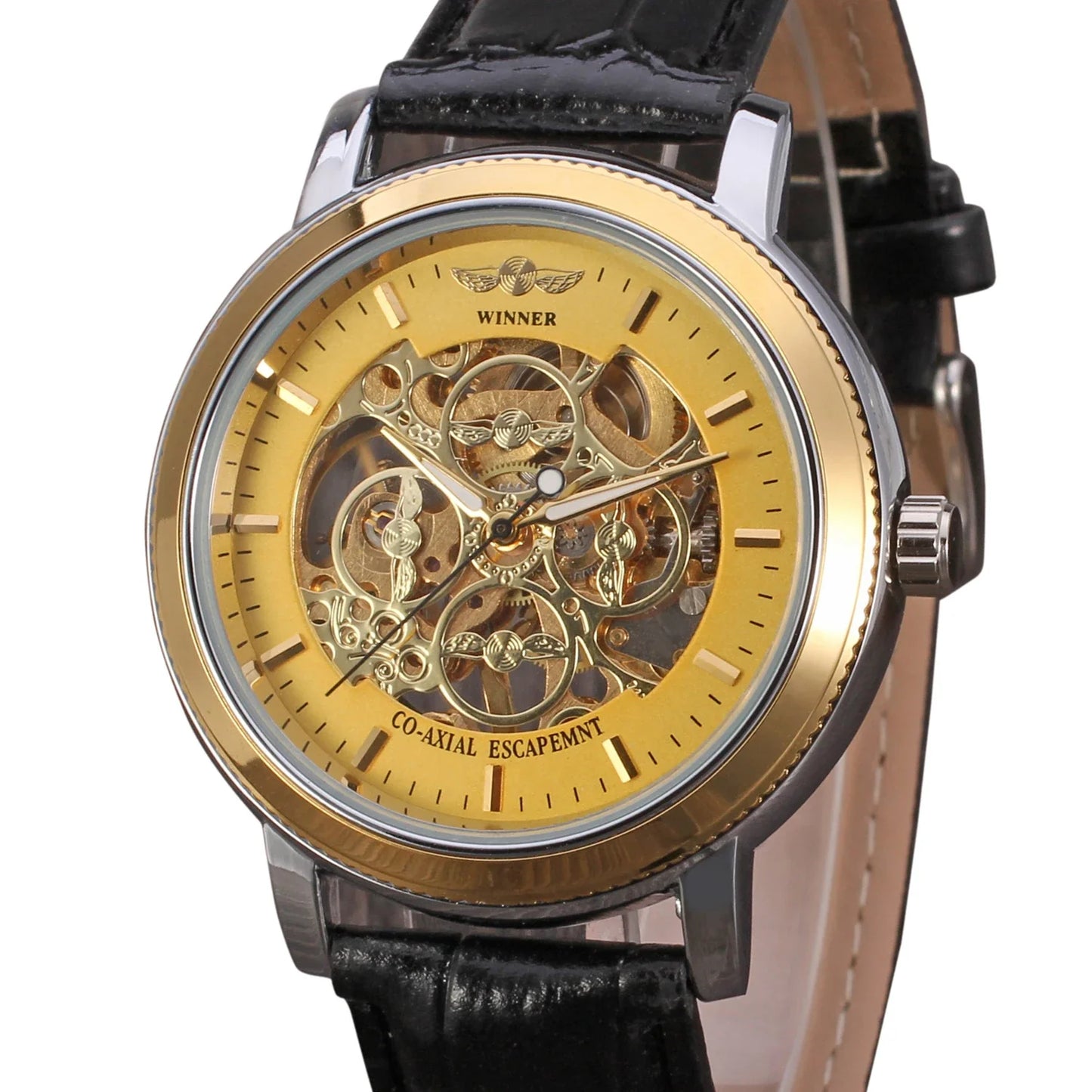 T-Winner Men's Skeleton Mechanical Watch – Leather Strap, Automatic Timepiece