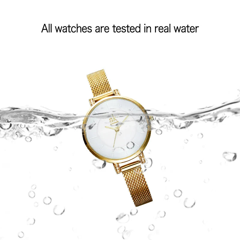 SK Minimalist Women’s Gold Watch – Ultra-Thin Analog Quartz Wristwatch