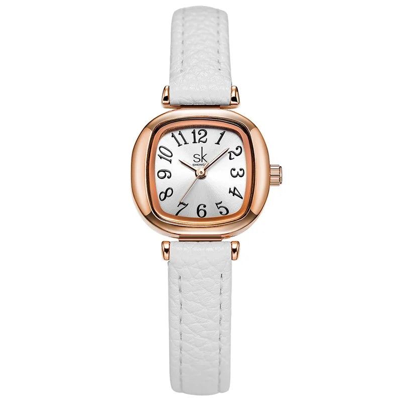 SK Women’s Quartz Watch – Vintage Irregular Dial, PU Strap, 3ATM Waterproof Wristwatch
