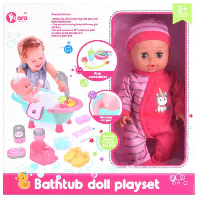 Baby Doll with Bath Tub Playset
