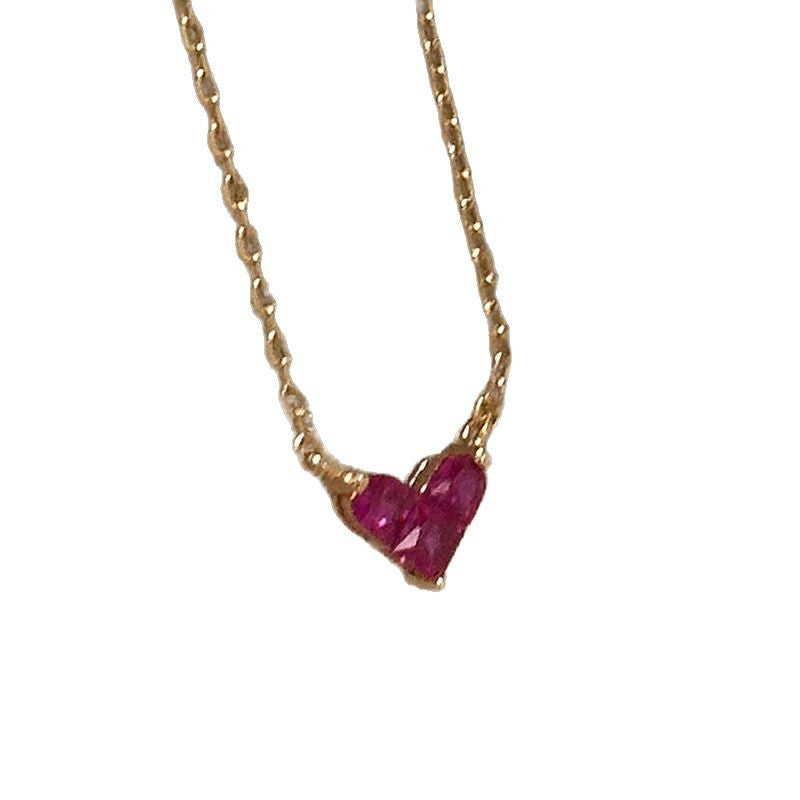 Rose Red Heart Pendant Necklace – Women's Dainty Electroplated Clavicle Chain Jewelry