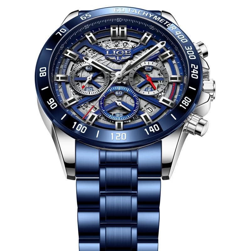 Men’s Skeleton Quartz Chronograph Watch – Stainless Steel Wristwatch