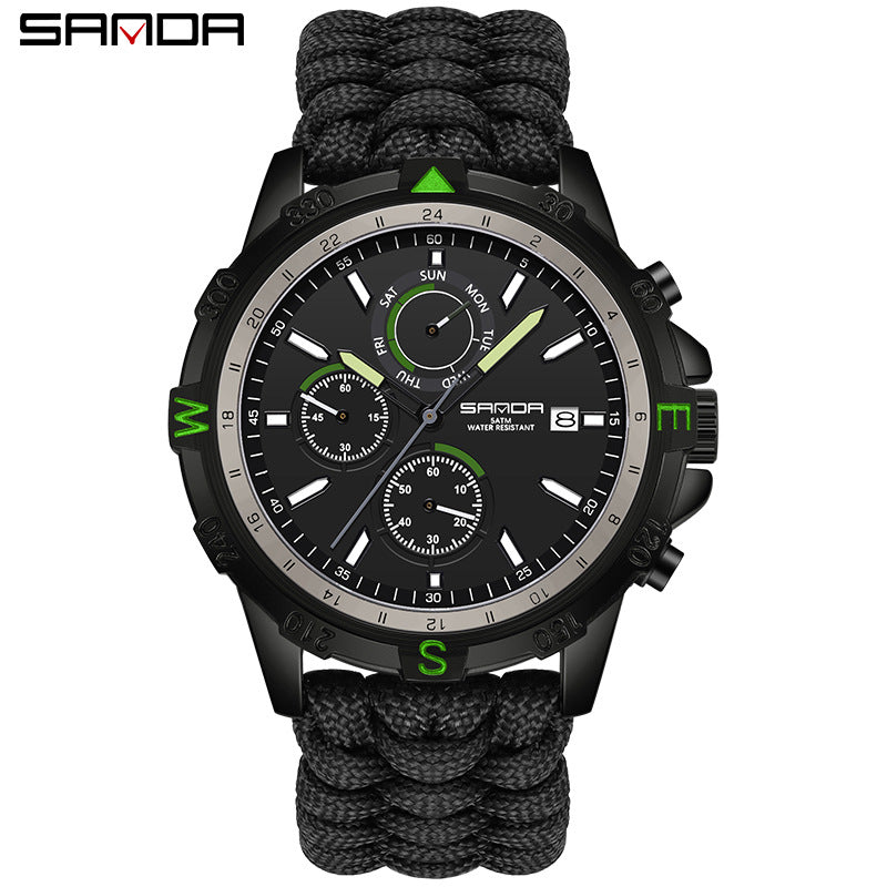Sanda Men’s Outdoor Sports Quartz Watch – Detachable Braided Strap, Waterproof Watch