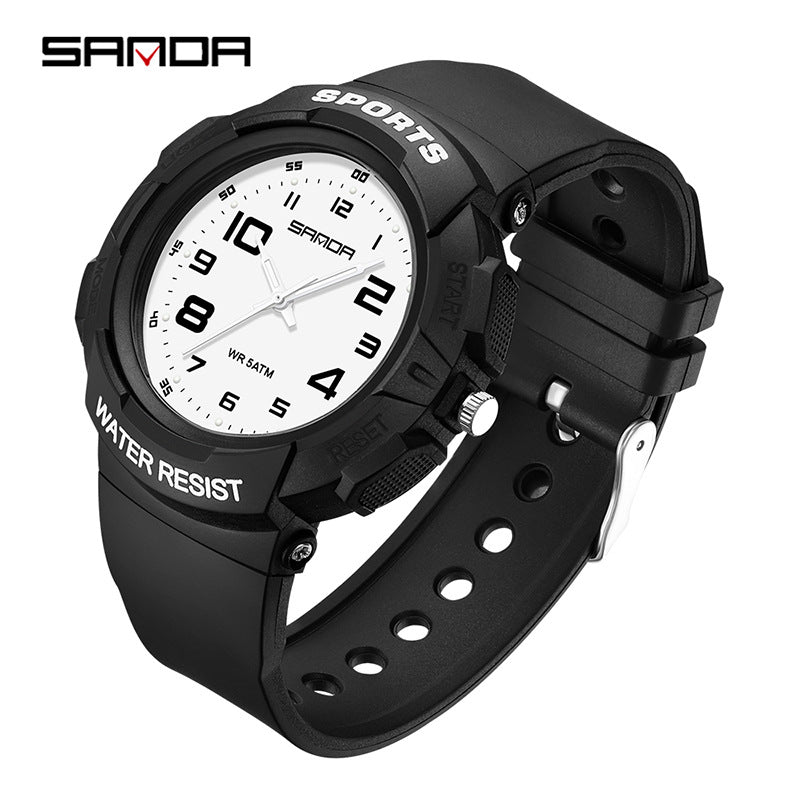 Sanda Luminous Quartz Watch – Waterproof Student Wristwatch with 24-Hour Display