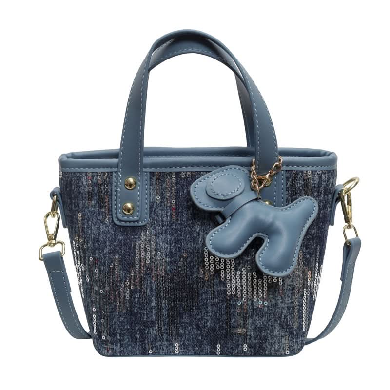 Women's Trendy Sequin Bucket Bag – Small PU Leather Handbag