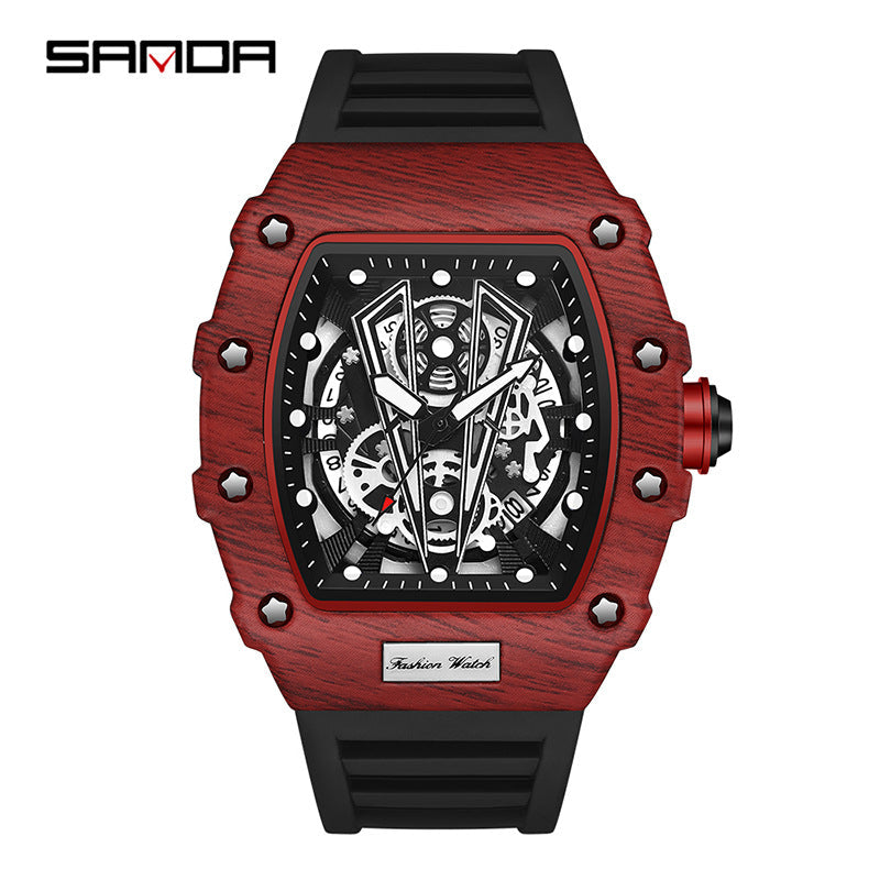 SANDA Men's Barrel-Shaped Quartz Watch – Calendar Waterproof Fashion Casual Strap