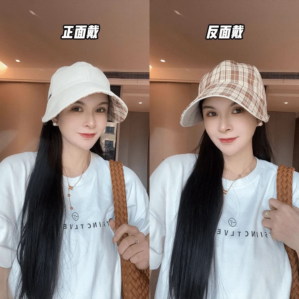 Women's Plaid Double-Sided Fisherman Hat – Retro Embroidered Hat