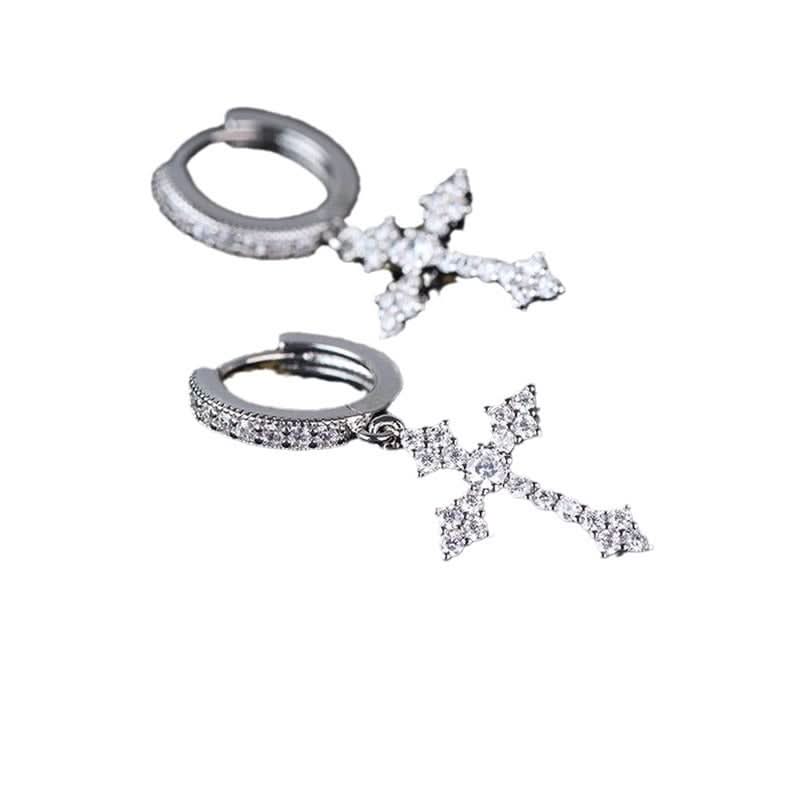 Silver Diamond Cross Earrings - Unisex