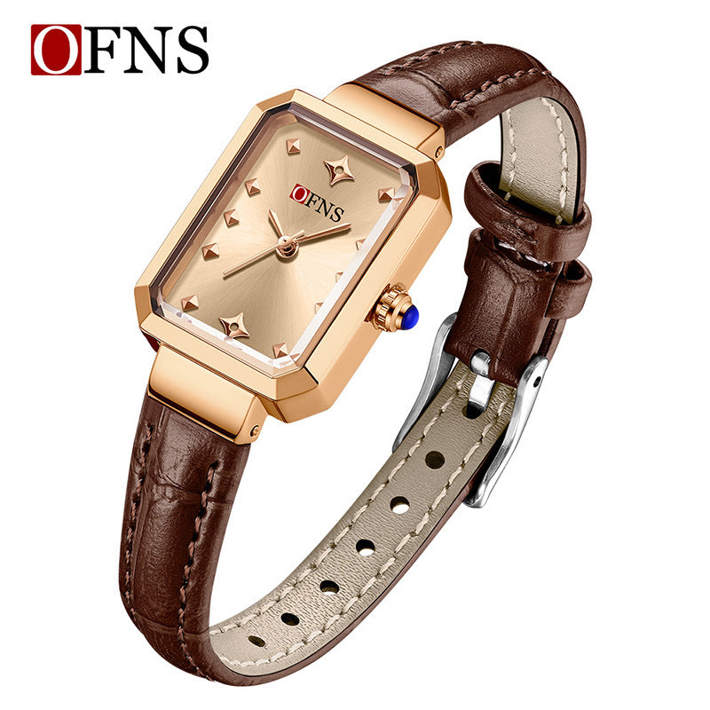 OFNS Women’s Quartz Watch – Retro Rectangular Dial, Leather Strap Fashion Wristwatch