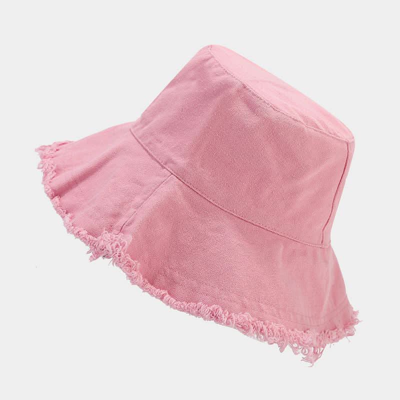 Women's Washed Cotton Bucket Hat – With Fur Edge and Hanging Rope