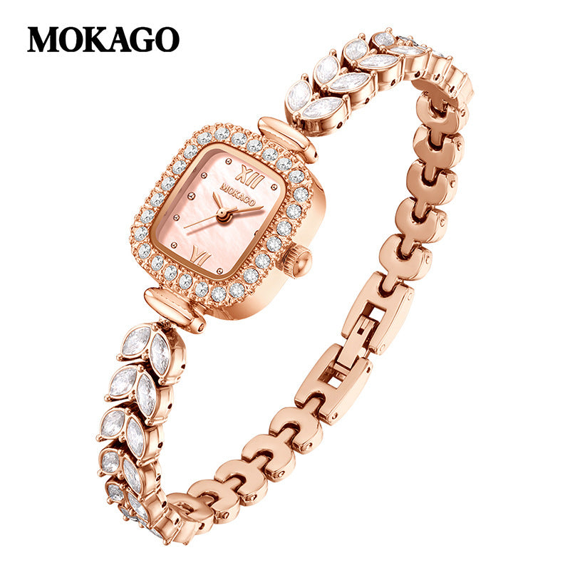 Mokago Luxury Women’s Diamond Square Watch – Elegant Waterproof Bracelet Watch