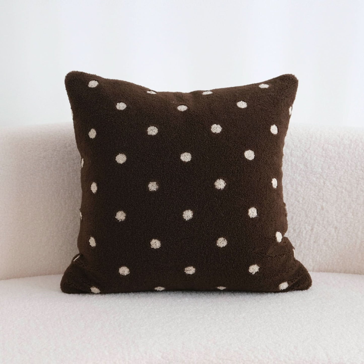 Contrast Color Polka Dot Milk Coffee Embroidery Pillow Fleece Decorative Cushion