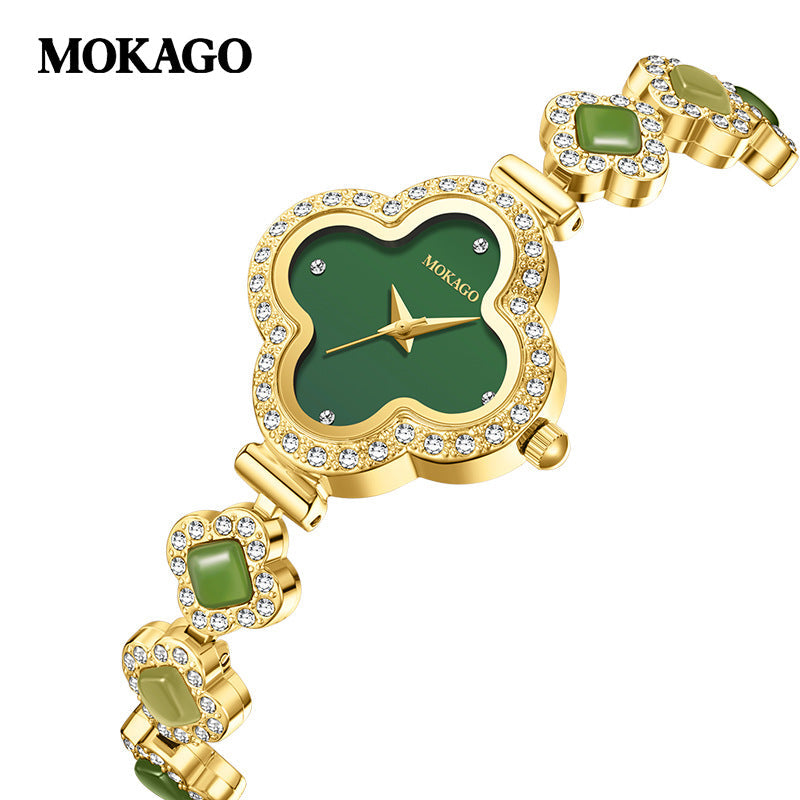 Mokago Women’s Four-Leaf Clover Quartz Watch – Luxury Jewelry Bracelet Timepiece