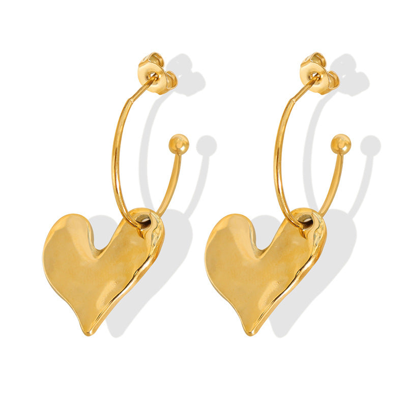 Gold Plated Heart Earrings – Titanium Steel, Geometric Design