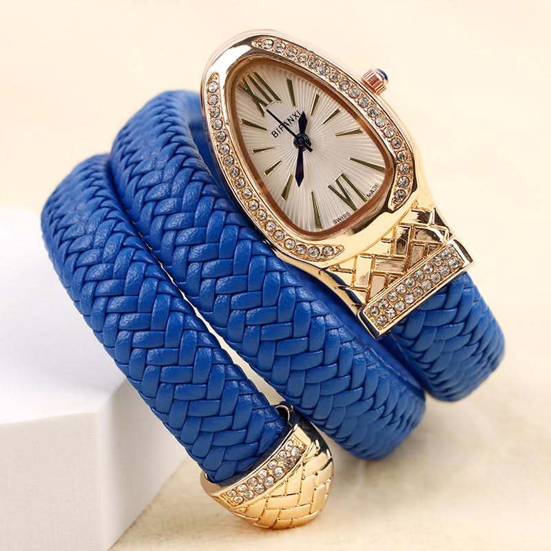 Women's Snake-Inspired Quartz Watch – Braided Leather Strap