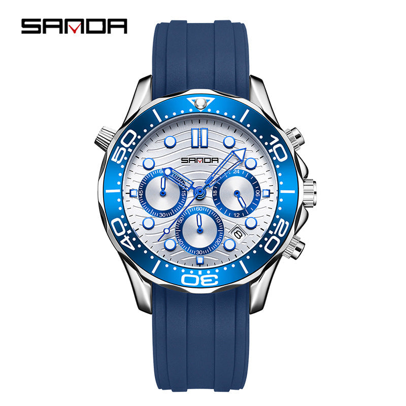 SANDA Men’s Silicone Quartz Watch – Business Analog Wristwatch with Luminous Hands