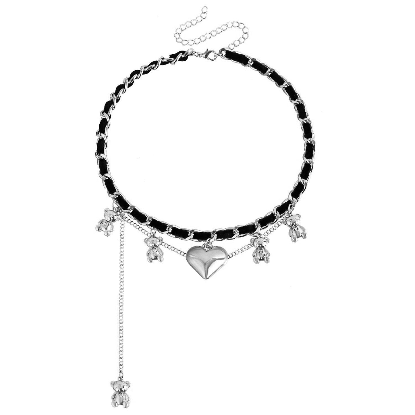 Velvet Bear Pendant Necklace – Fashion Heart Tassel Clavicle Chain for Women