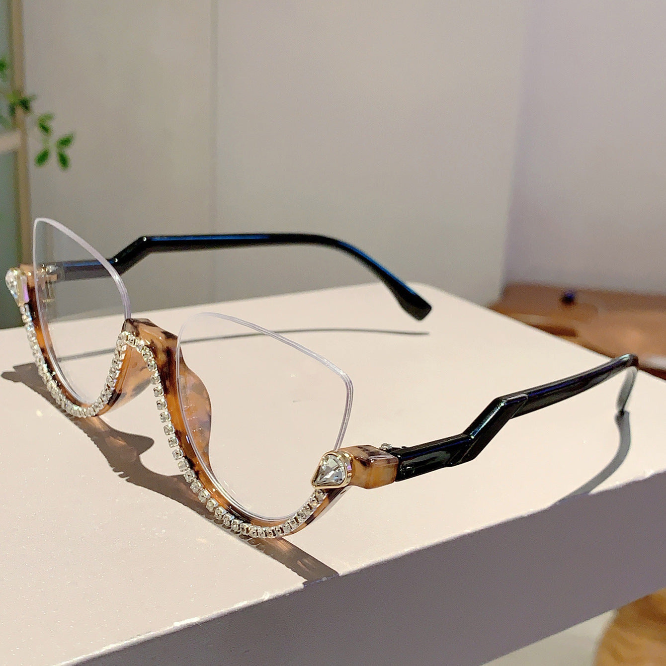 Half Frame Anti-Blue Light Glasses for Women – Diamond Accent Retro Eyewear