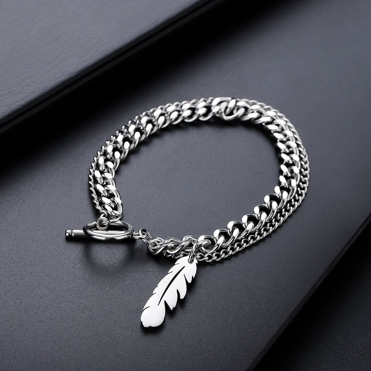 Men’s Trendy Double-Layer Feather Jewelry – Cuban Chain