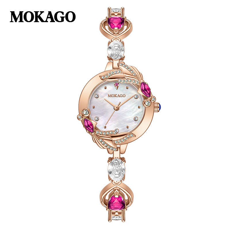 MOKAGO Women’s Quartz Watch – Crystal Jewelry Bracelet, Waterproof Fashion Watch