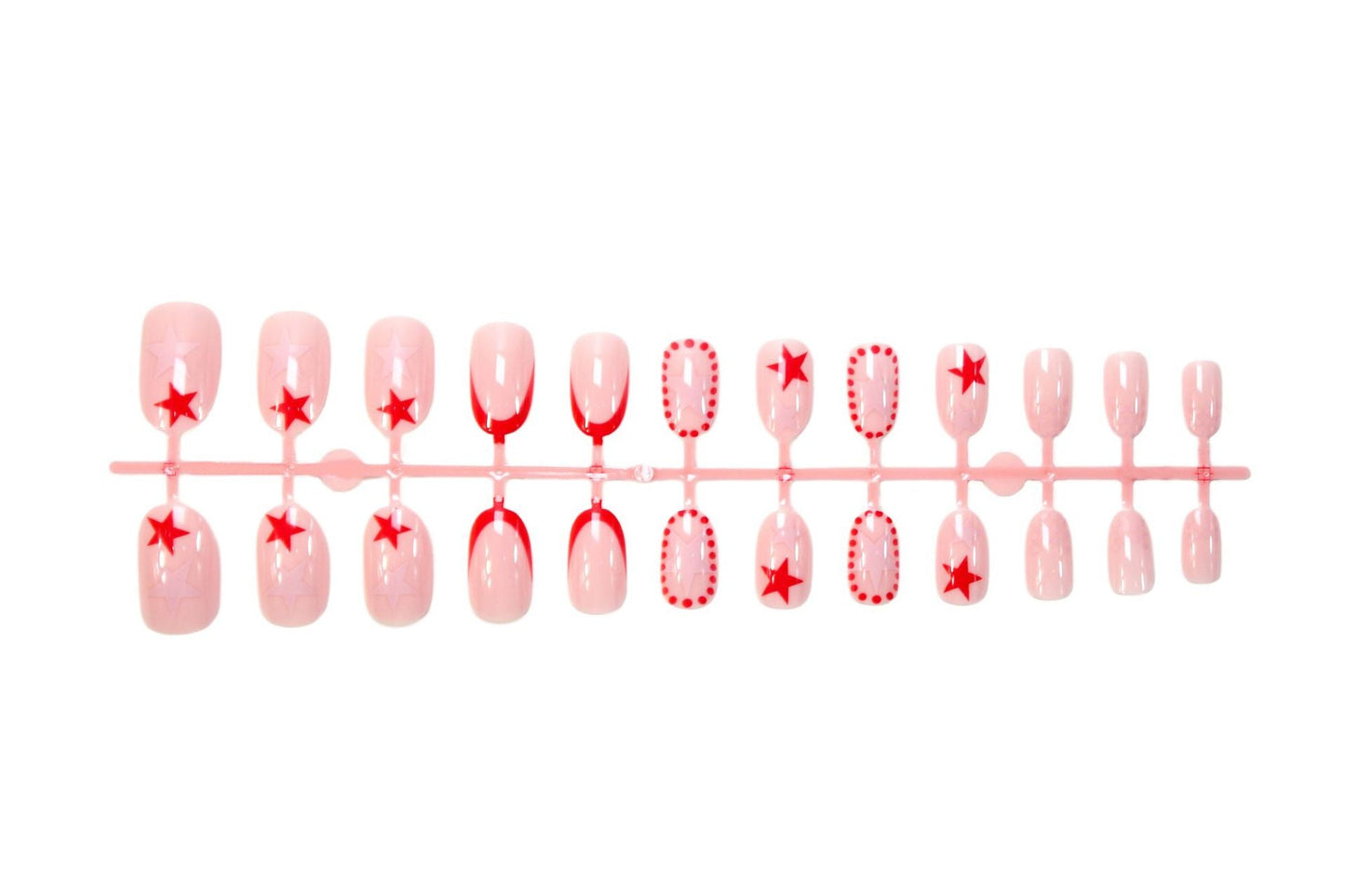 Red Star French Tip Press-On Nails – Trendy Oval Abstract Nail Art