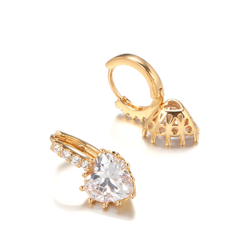 Rose Gold Heart Zircon Earrings – Ethnic Style Jewelry for Women