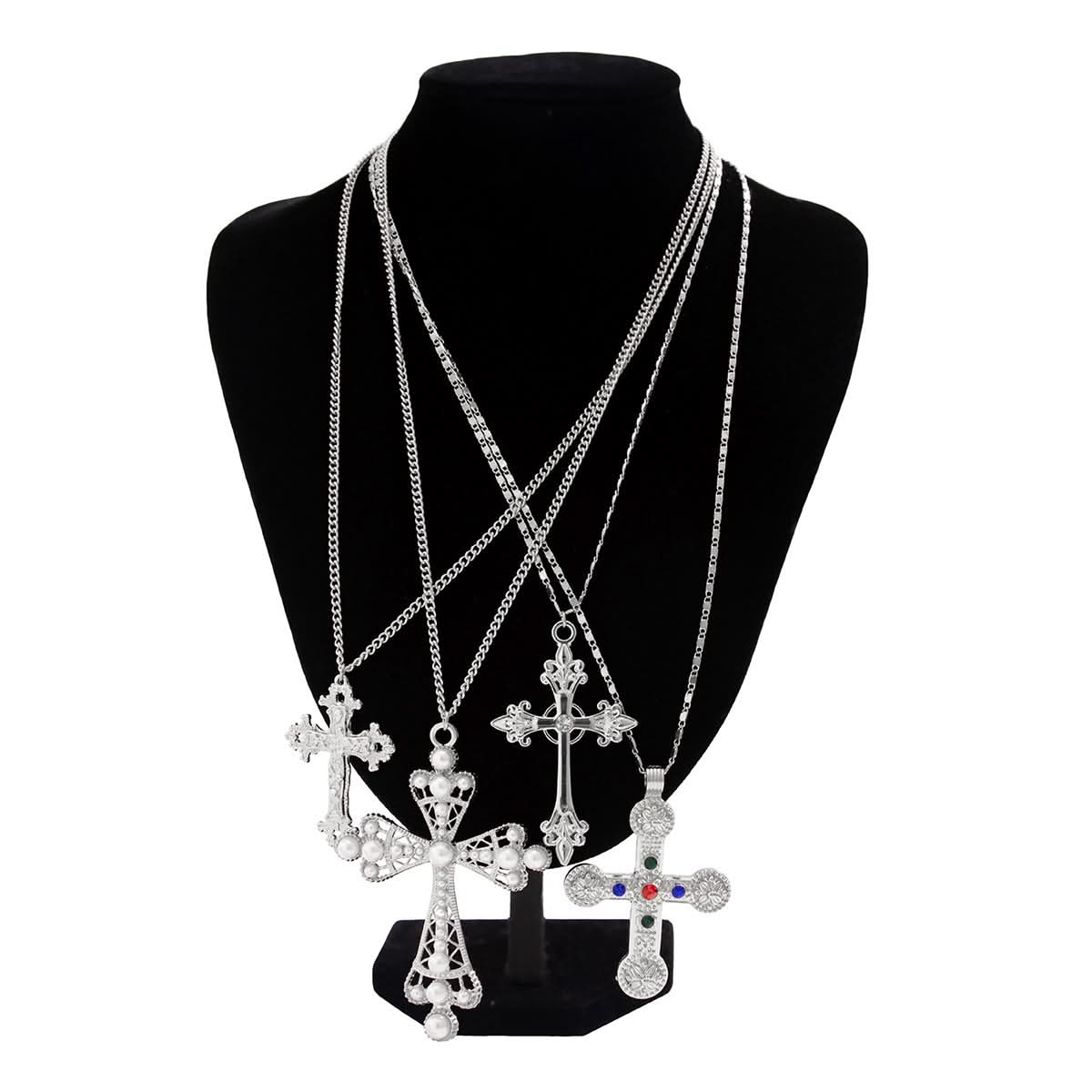 Men’s Diamond Cross Pendant Necklace, 4-Piece Set