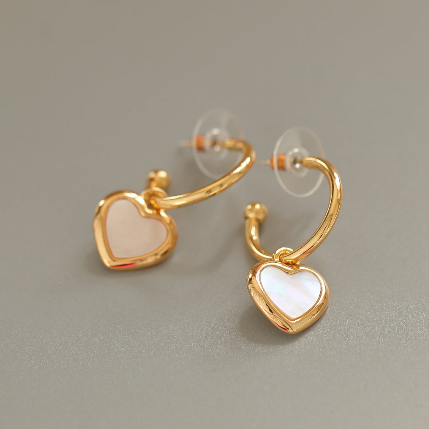 Mother-of-Pearl Heart Earrings – French Retro Brass Jewelry