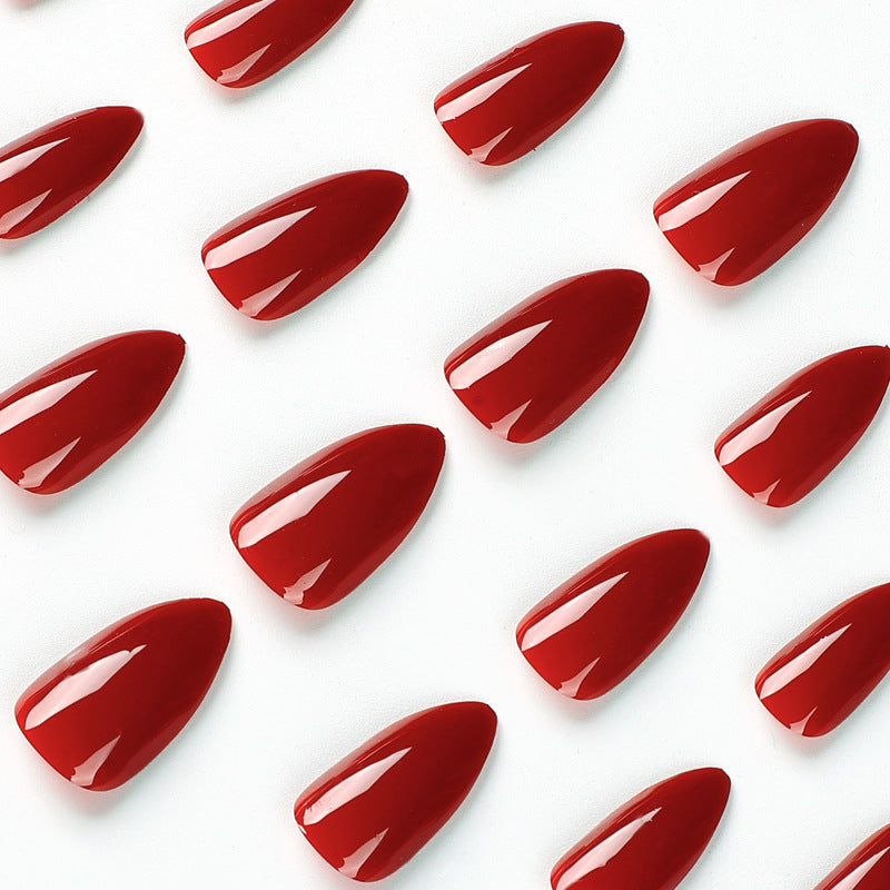 Classic Red Almond Press-On Nails – Medium Length Glossy Acrylic Glue-On Set