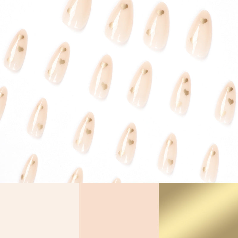 Nude Oval Press-On Nails with Heart Design – Cute, Minimal Acrylic Nails