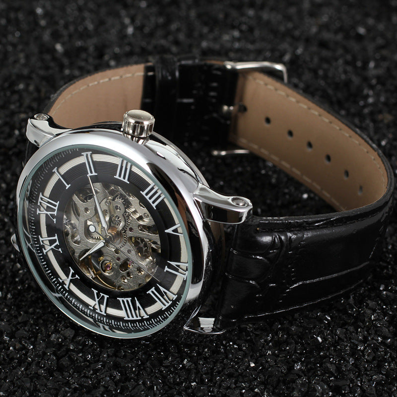T-Winner Men’s Skeleton Mechanical Watch – Classic Roman Numerals, Leather Strap
