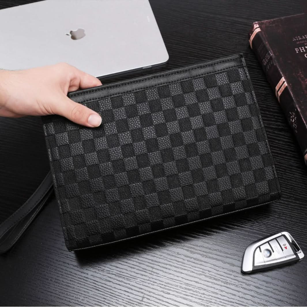 Men’s Plaid PU Leather Clutch Wallet – Business Handbag