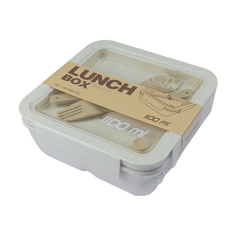 Microwave-Safe Wheat Straw Lunch Box with Tableware – 800-1000ml