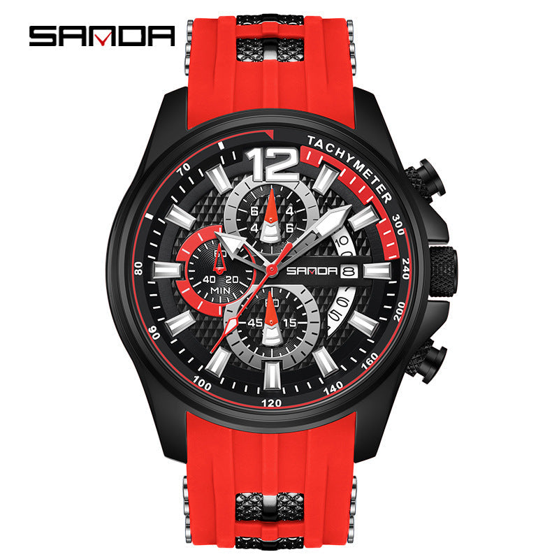 Sanda Men’s Quartz Watch – Three-Eye Chronograph, Waterproof Business Analog Watch